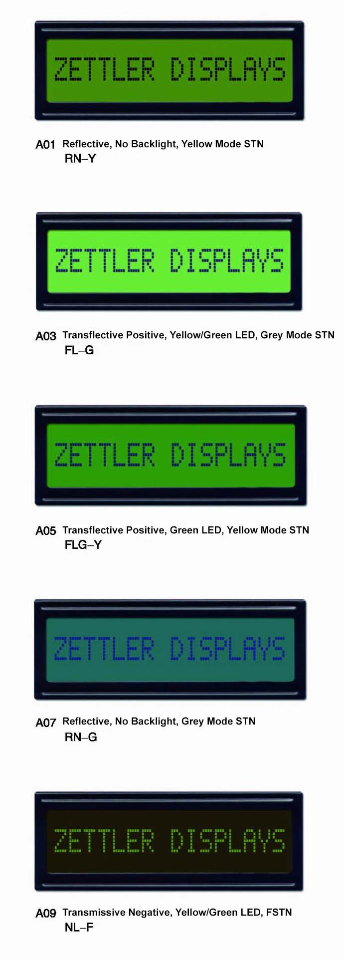 AZ DISPLAYS COLOR COMBINATIONS