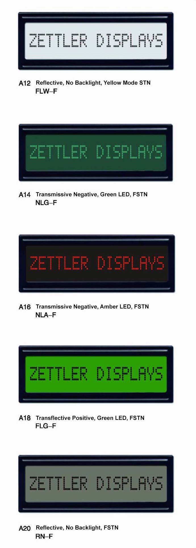 AZ DISPLAYS COLOR COMBINATIONS